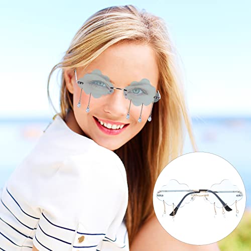 LUOZZY 3Pcs Cloud Sunglasses - Rimless Sunglasses with Rain Drop Vintage 90s Disco Style for Women, Teens, Kids3