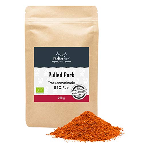 Pulled Pork, Premium BIO Gewürzmischung BBQ Rub, Grillgewürz, Marinade für Fleisch, Steak, Pulled Pork, 250g - Pfefferdieb® Cover