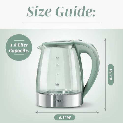 Image of COOK WITH COLOR Electric Stained Glass Tea Kettle, 1.8L Cordless Hot Water Boiler, 1200W Rapid Boil, Auto Shutoff & Boil Dry Protection, BPA-Free, Sleek Countertop Design, Sage