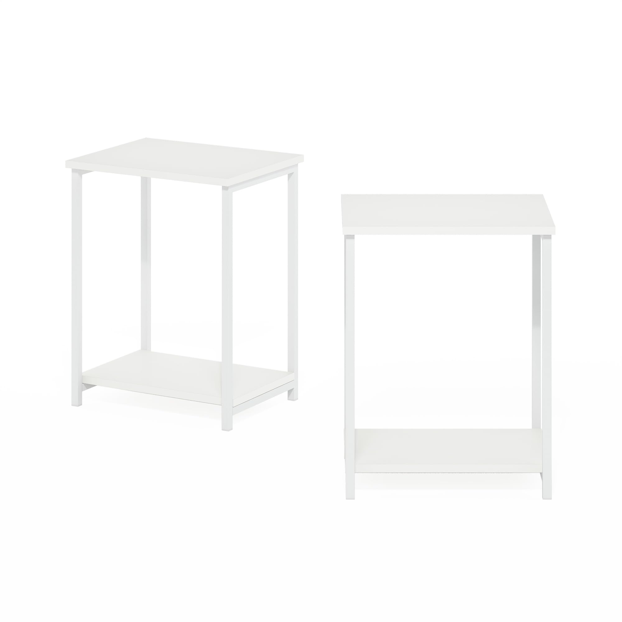 Furinno SIMPLISTIC Tavolino Laterale Set Di 2, Tavolino Da Divano Con Struttura In Metallo A 2 Ripiani Con Ripiano Aperto, Comodino, Bianco