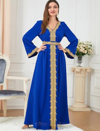 Image of FYMNSI Women Muslim Abaya Dress Islamic Dubai Modest Lace Belted Dress Abayas Kaftan Eid Prayer Clothes Arabian Maxi Robe