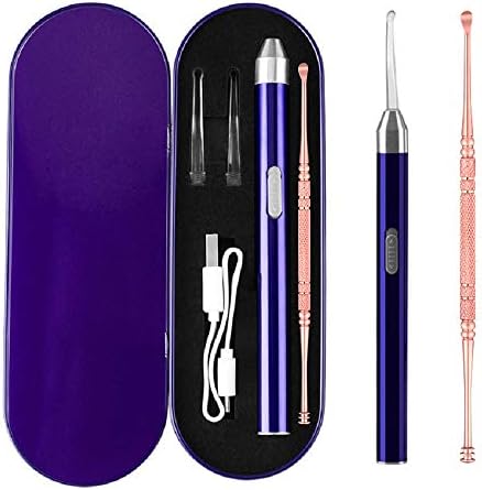 Ear Wax Removal Tool with Light, USB Charging Ear Picker Cleaning Tool, Lighted Earpick Curette, Stainless Steel Handle, Ear Spoon Digger for Health Care Gift Set