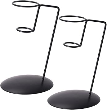 luzen 2Pcs Iron Metal Ice Cream Cone Rack Holder Single Ice Cream Cone Serving Treats Stand with Round Base French Fries Display Stand for Kitchen Bar Restaurant Party Supplies, Black