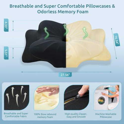 Image of DONAMA Cervical Pillow for Neck and Shoulder Pain Relief, Cooling Contour Memory Foam Pillow, Dual-Height Ergonomic Neck Support Pillow for Side Back Stomach Sleepers with Removable Pillowcase