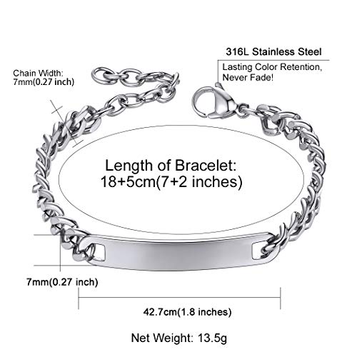 Id Bracelet For Men Stainless Steel Cuban Curb Link Chain Braclet Bangle, Length 19Cm To 21Cm #TOP5