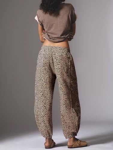 Leopard Barrel Sweatpants Women Baggy Cheetah Print Pants Drawstring Waist Lounge Pants Trousers with Pockets2