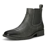 TruVeld Men's Western Chelsea Cowboy Boots Retro Square Toe Polished Toe Brogue Detailing True to Size Slip On Ankle Boots for Men Dressy Casual Business Casual Daily Wear Botas Vaqueras Para Hombre