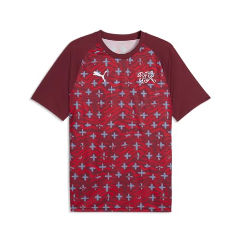 PUMA Men's Swiss National Team Warm Up Jersey, Regal Red- White SS26, Medium Sfv Jersey