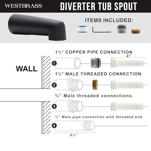 Westbrass E507US-62 Universal Fit 7" Wall Mount Tub Spout, Zinc, Matte Black by Westbrass - Image 7