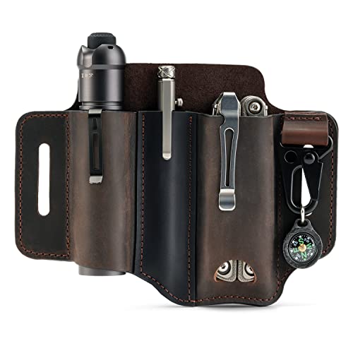 VIPERADE PJ29 EDC Lederscheide, Multitoolscheide/Werkzeuge Holster/Messergürtelscheide/Taschenlampenscheide für Leatherman Multitools/Messerscheide, handgefertigte Organizerscheide -Braun