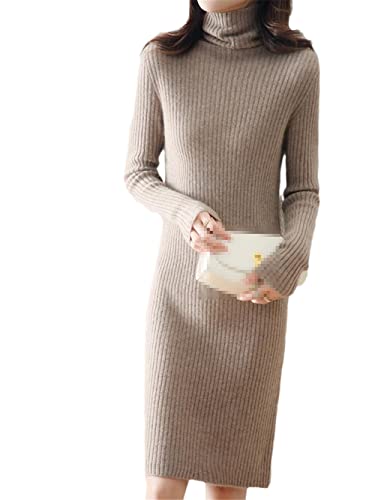 Pull en tricot 100 % cachemire mérinos uni à col roulé pour femme, kaki, XL Cover