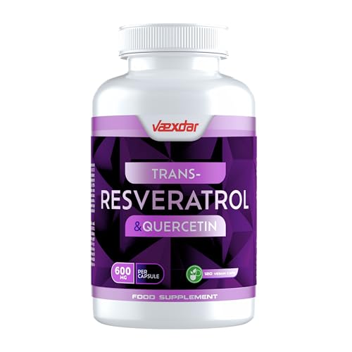 Trans-Resveratrol & Quercetina 600mg - Potente Antioxidante Natural - 120 Cápsulas Vegetales - 4 Meses de Suministro - Refuerza la Vitalidad y Protección Celular - Fórmula de Alta Absorción - Vaexdar