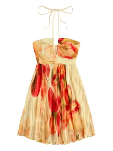 Image of SOLY HUX Women's Tie Dye Cami Dress Halter Backless Sleeveless A Line Short Summer Dresses Sundress