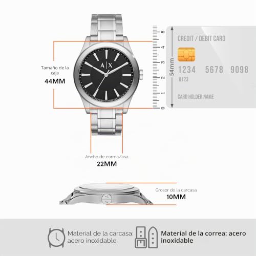 Miniatura 5 de Armani Exchange Relojes para Hombre, Movimiento Fecha trifunción de Cuarzo y Caja de 44 mm con Correa de Acero