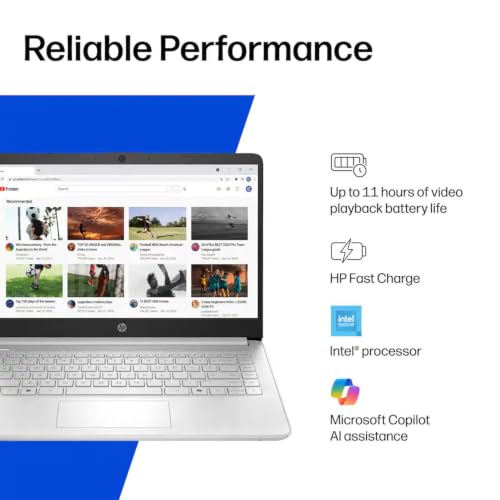 Image of HP 14 inch Student Laptop, Intel N150 Processor (Up to 3.6GHz), 128GB Storage | 14-inch Micro-edge Display, Wi-Fi 6, Webcam, HDMI, SD Card Reader, Windows 11 Home in S Mode, Silver, w / Wireless Mouse