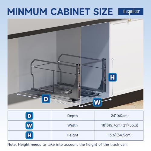 Image of Insputer Dual Pull Out Trash Can Under Cabinet with Push to Open Slide Grey | Soft-Close Slide, Heavy Duty, Not Included Bin, Under Sink Garbage Can Kit for Kitchen, Laundry, Requires 18 inchW X 24 inchD Cabinet