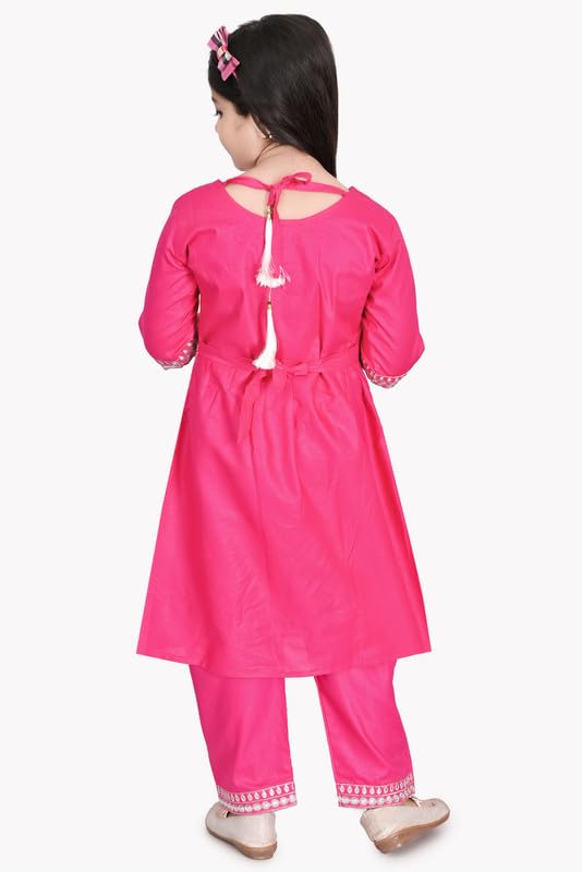 Image of Girls Ethnic Cotton Kurta and Straight Pant Set with Silky Dupatta