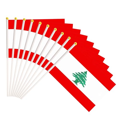50 Pack Lebanon Lebanese on Stick Flags Small Mini Hand Held Lebanon Lebanese Flags 5.5x8.3 Inch Grand Opening Carnival Party Events Celebration