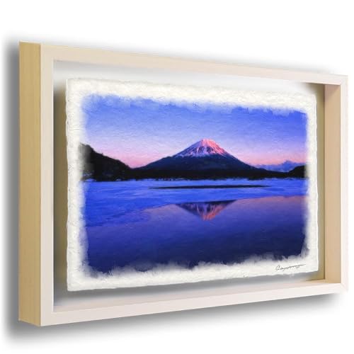 風景画 絵画 インテリア アートパネル 風水 絵 玄関 おしゃれ 壁掛け 和紙の絵写真 「夕照の逆さ富士と凍結した精進湖」 立体額縁付き 38x27cm 冬 紫 夕日 Natural Memories