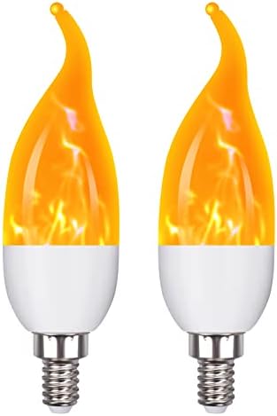 E12 Flame Bulbs 2 Packs, 3 Mode LED Candelabra 2.0 Watt Warm White Chandelier 1800k Candle Light Bulbs, Flame Tip for Christmas Party Decorations