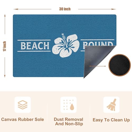 RYYCDOI Blue Beach Door Mat, Coastal Beachy Floral Doormat Outdoor Indoor Entrance Porch, Nautical Ocean Outdoor Mat, Beach Bound Flower Welcome Mats for Front Door, 17x30 Inch - Image 3