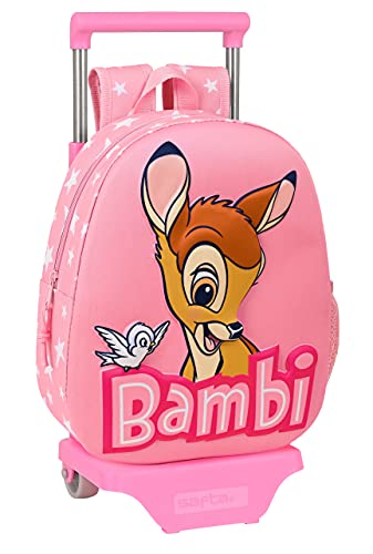 Safta Mochila con Diseño 3D y Carro 705 de Bambi, 270x100x320 mm, Rosa Claro
