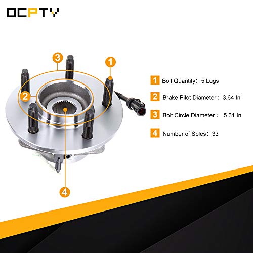 Ocpty 4Wd 4X4 Only Front Wheel Bearing Hub Fit For 2000-2003 For Ford F-150 2004 For Ford F-150 Svt Lightning 2004 For Ford F-150 Heritage 515029 W/Abs 5 Lugs Hub Bearing Assembly #TOP4