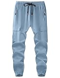 Boys Athletic Quick Dry Cargo Pants Lightweight Hiking Jogger Pants with Zipper Pockets, Grey Blue, 15-16 Years