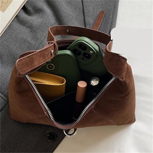 Women Retro Suede Shoulder Bag Trendy Handbag Underarm Bags Tote Commuter Purses4