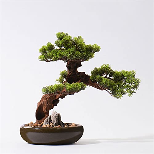 CWCQGH Künstliche Pflanzen, 17 Zoll, künstlicher Bonsai-Kiefernbaum, künstliche Topfpflanze, Schreibtisch-Display, künstlicher Baum mit Keramik-Blumentopf-Ornamenten, Bonsai-Pflanzen-Simulationsbaum