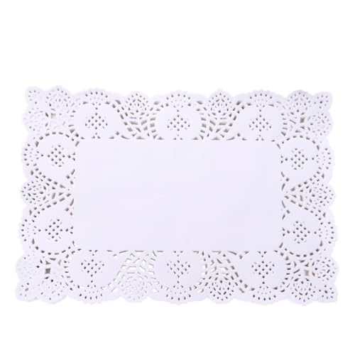 SUPVOX 140 Pcs White Paper Doilies 9 X 6 Inch Rectangular Lace Cake Doilies Disposable Oil-Absorbing Paper Pads for Wedding Party Table Decoration