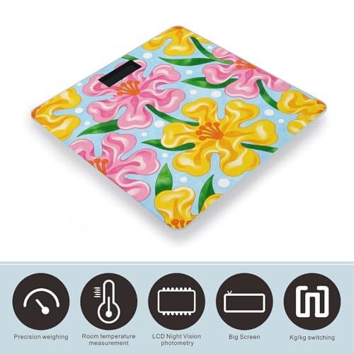 Báscula digital para baño con flores rosas y amarillas miniatura 3