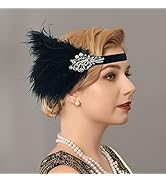 Aukmla Feather Headband Black 1920s Flapper Headpiece Pearl Rhinestones Great Gatsby Hair Band Co...