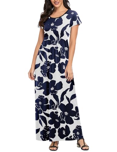 Image of Lacavocor Womens Short Sleeve Maxi Dresses Empire Waist Long Dress