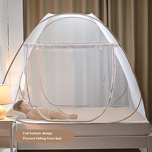 Yijuhou Pop Up Mosquito Net, L79 X W71 X H59 Inch Large Folding Netting Bed Tent With Bottom Net For Queen And King Size Bed, Mattress, Camping, Hotel ( Dark Brown) #TOP4