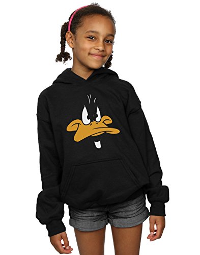 LOONEY TUNES Girls Daffy Duck Big Face Hoodie 7-8 Years Black