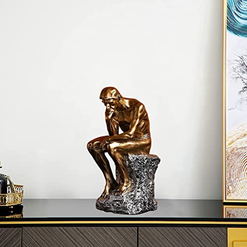 Estatua moderna de pensador en resina dorada miniatura 5
