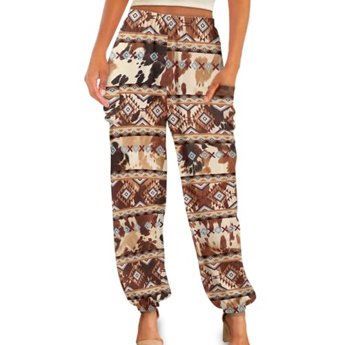 Gzzxiailg Calça feminina de harém casual para esportes, fitness, com bolsos, cintura franzida, calça