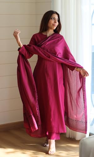 Image of GoSriKi Women's Poly Straight Solid Kurta with Narrow Pant & Dupatta | Elegant Ethnic Kurta Set for Women | 3 Piece Traditional Outfit | Comfortable Regular Fit | Full Length Kurta Set