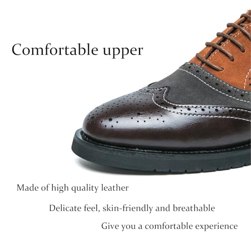 Men's Leather lace-up Oxford Dress Shoes Classic Wingtip Two-Tone Colorblock Brogues Fashionable Punched Round Toes high-end Formal Party Dresses Oxford Shoes3