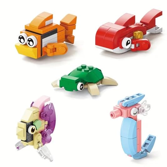 Image of Building Blocks Bricks Set, Build, Learn and Play, Construction, Educational Interactive Creative DIY Toy, Compatible with All Major Brands (10 in 1, Cute Aquatic Creatures World, 305 Pcs)