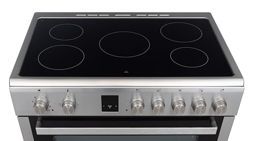 بوتاجاز سيراميك 90×60 سم من هوفر، 5 مناطق طهي، نطاق طهي كهربائي بالكامل 90 سم، اشعال تلقائي، مروحة تبريد كهربائية متعددة الوظائف للفرن والشواية، لمسة نهائية من الستيل، صنع في تركيا - HVC-V95E-S