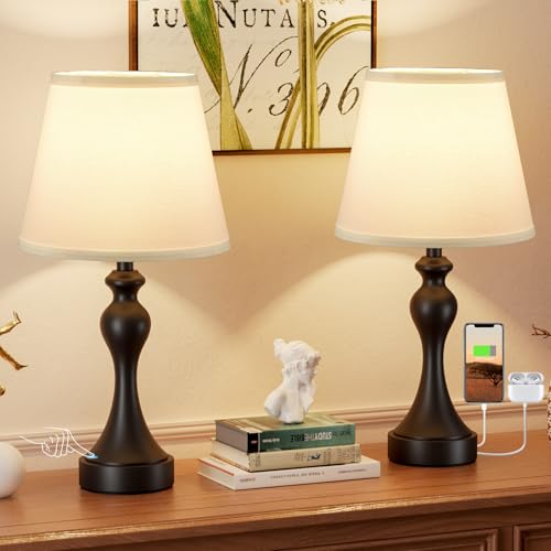 Aooshine Table Lamps for Living Room Large Metal Bedside Lamp for Bedroom with USB A+C Ports