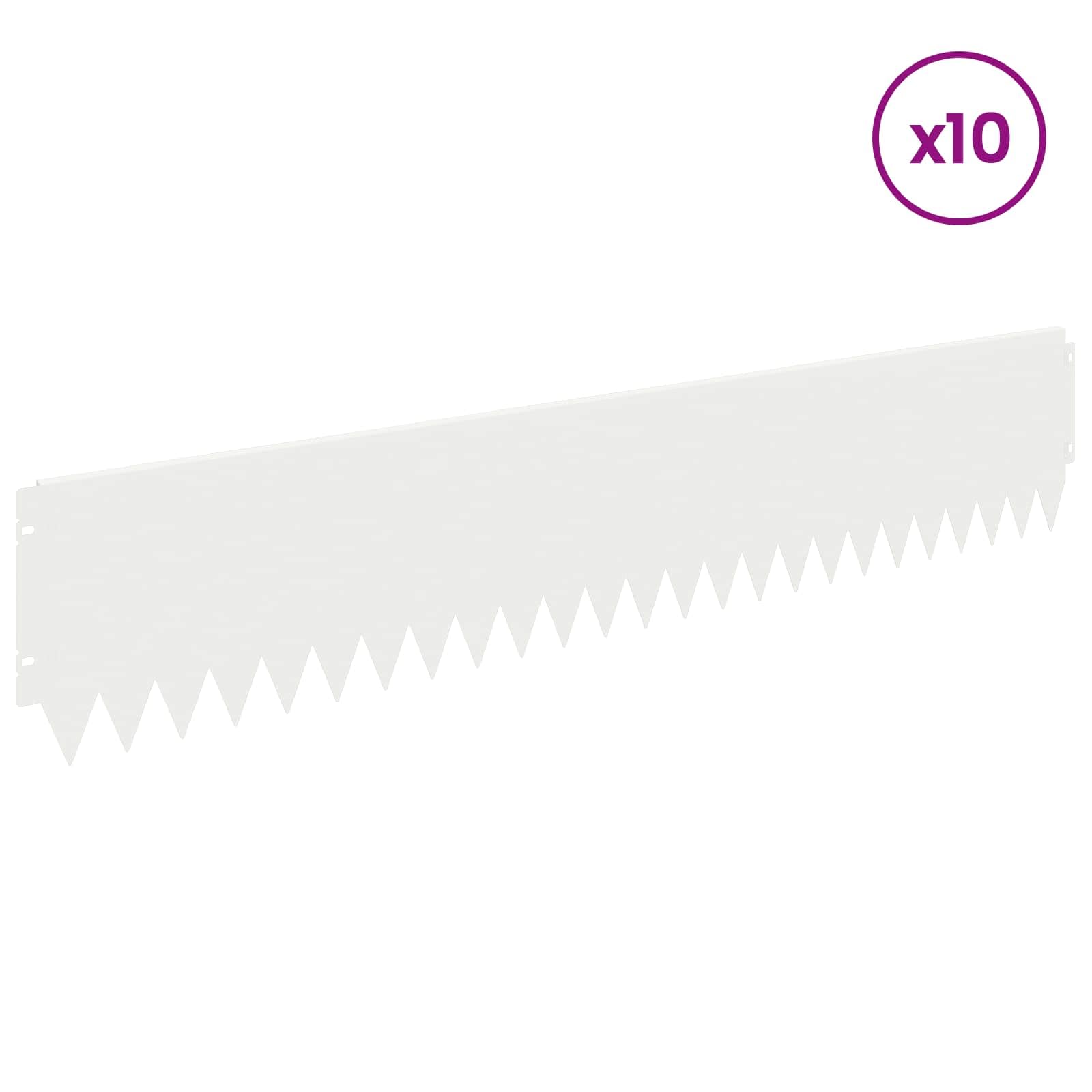 Juego de 10 bordes de césped de metal 103 x 20 cm, borde flexible de acero con recubrimiento en polvo para jardín, parterres y caminos, bordes de césped, color blanco