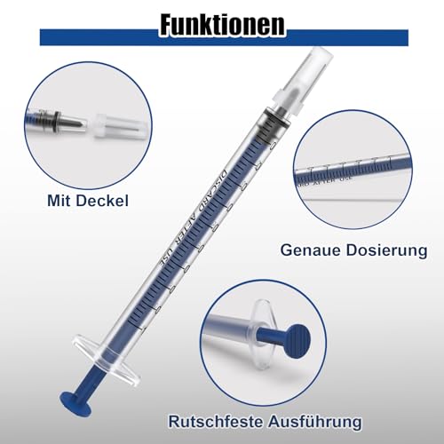 12 Stück Spritzen, Einwegspritze Plastikspritze Dosierspritze in Einzelverpackung. Ideal für feine Dosierungen, Hobby, Handwerk und Haustiere (12, 1ml)
