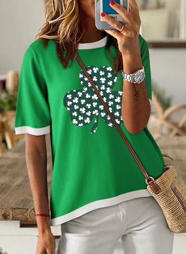 Image of Dokotoo Womens Tops 2026 Casual Summer Crewneck Short Sleeve Striped Color Block Knit High Low Trendy Pullover Sweaters