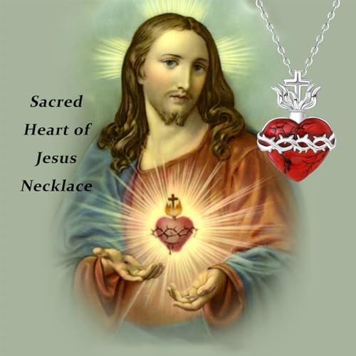 Sacred Heart of Jesus Pendant - 925 Sterling Silver Jesus Pendant Necklaces Silver Chain/Thorn Chain Jewelry for Men Women Christmas Easter Thanksgiving Day (Silver Chain)3