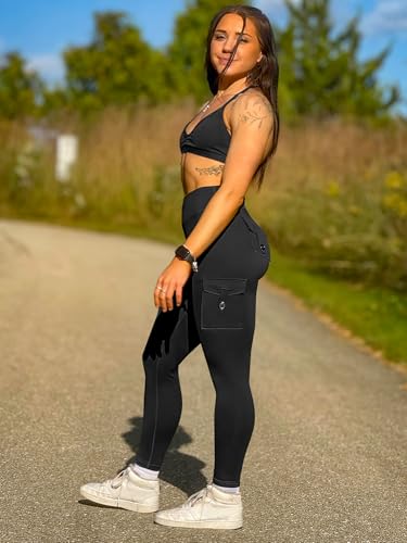 YEOREO CoreFlex Workout Cargo Leggings with Pockets for Women Hidden Scrunch Butt Lifting Leggings Gym Yoga Pants