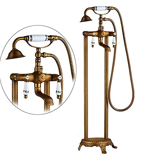 Shower Set Bathtub Faucet Free Standing Brushed Nickel Bathtub Faucet Dual Handle Floor Mounted Tub Sink Faucet Brass Bathroom Bath Shower Set Tap(Color:Black Bronze B) Octopus feet