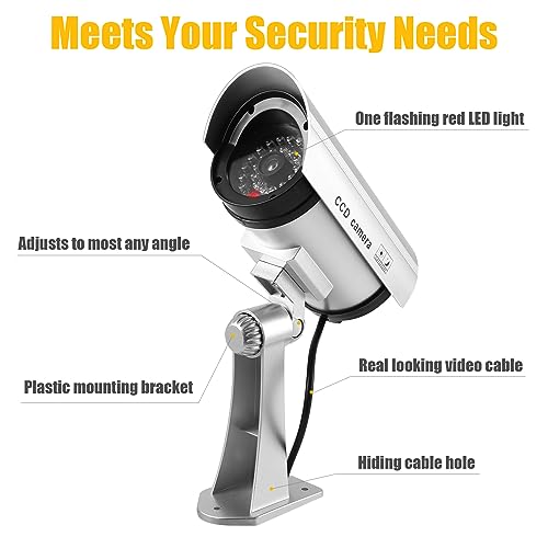 Dummy Security Camera, Fake CCTV Surveillance System Simulated Camera with Realistic 1 Red Flashing Lights and Warning Sticker Dome Camera for Indoor Outdoor